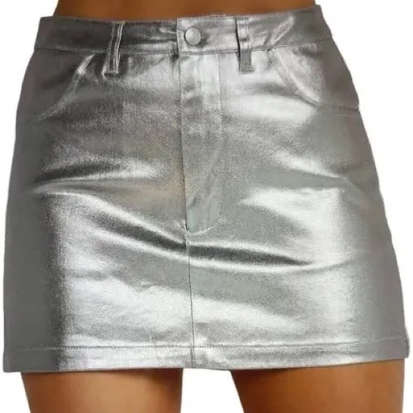 NWT Calvin Klein Metallic Silver Gray Mini Skirt Women’s 32 - Picture 1 of 10